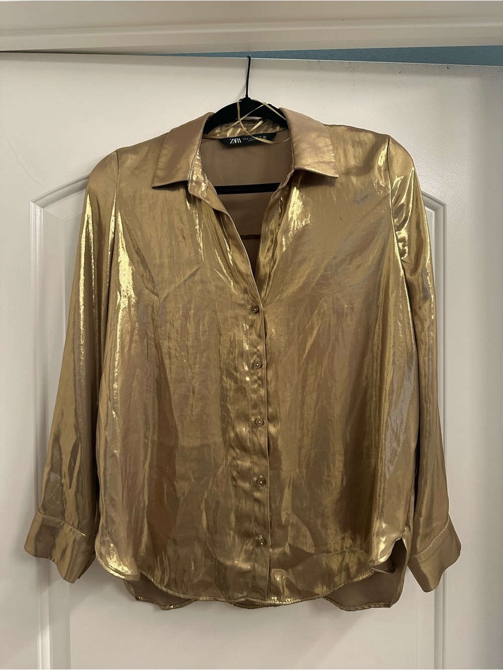 Zara Metallic Gold Button-Up Blouse